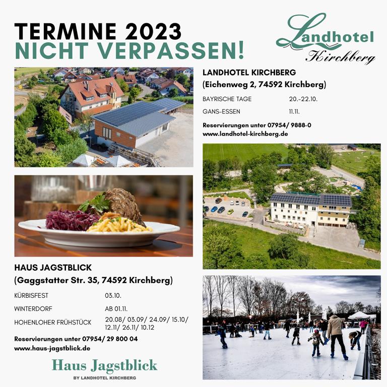 Termine 2023 im Landhotel Kirchberg und Haus Jagstblick